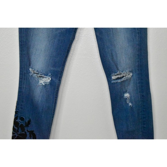 Express Ankle Legging Super High Rise Raw Hem Jeans 4 Stretch Denim Embroidered - Picture 6 of 15